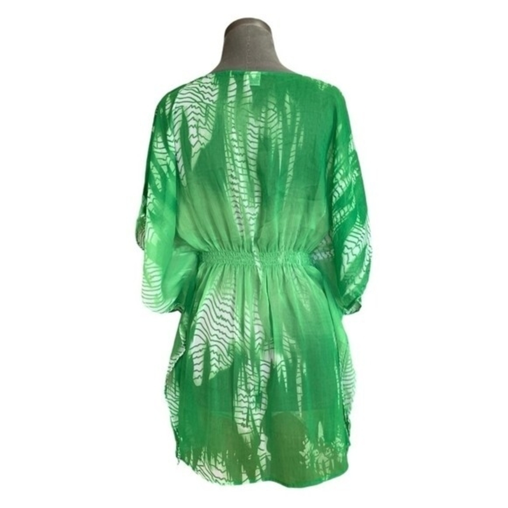 HIGHNESS Womens Swim Cover Up One Size Green White Sheer Tunic Beach Dress EXC - Picture 5 of 7